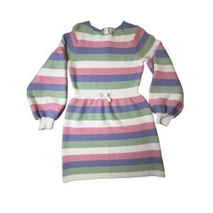 Janie and Jack Girls Size 10 Sweater Dress Colorful Pastel Striped Long Sleeve